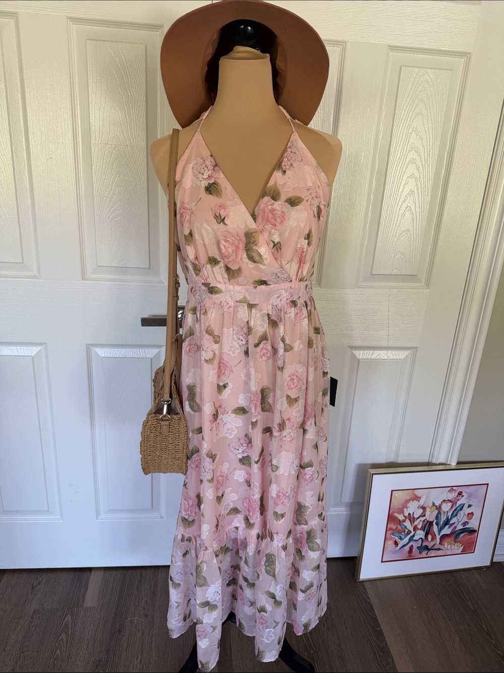 Lulus light Pink Floral Halter Maxi Dress